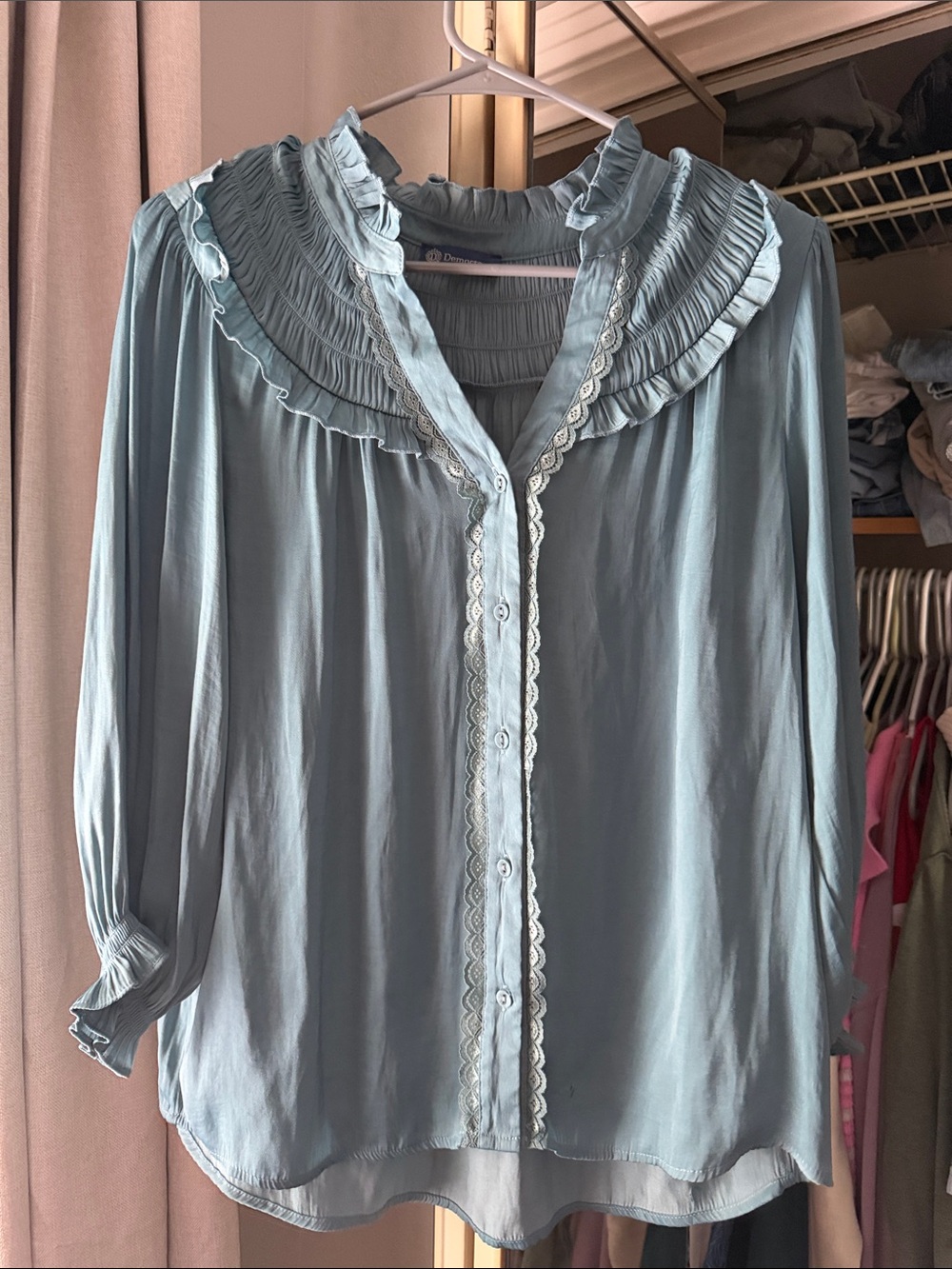 Banana Republic Pale Blue Ruffled Lace-Trim Blouse
